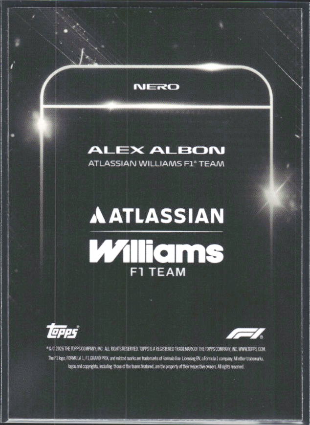 2026 Topps Formula 1 Lights Out Nero Alex Albon - baksida