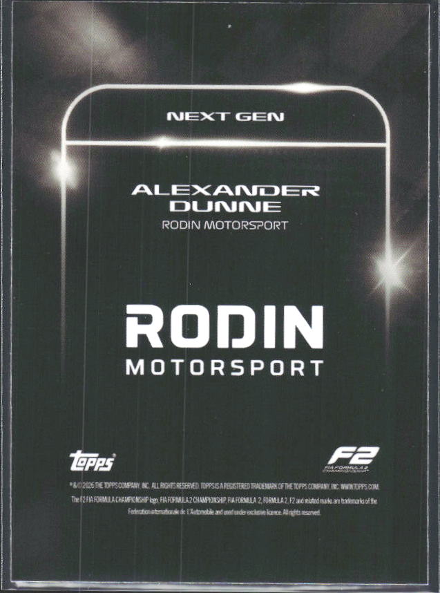 2026 Topps Formula 1 Lights Out Next Gen Alexander Dunne - baksida