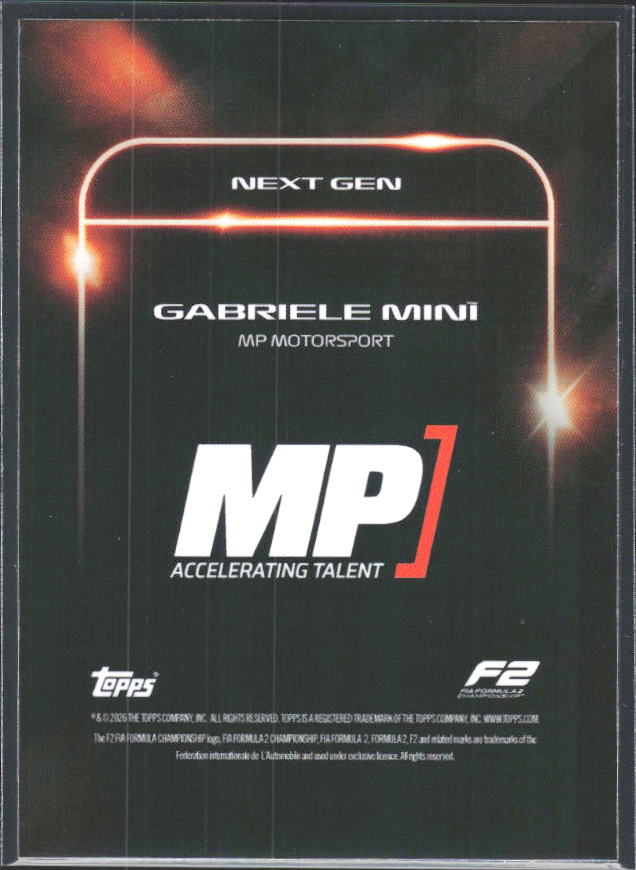 2026 Topps Formula 1 Lights Out Next Gen Gabriele Minì - baksida