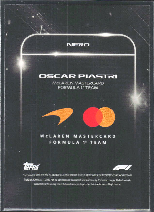 2026 Topps Formula 1 Lights Out Nero Oscar Piastri - baksida