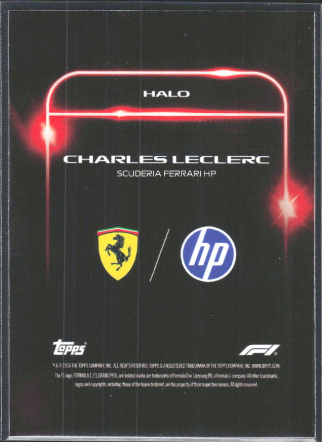 2026 Topps Formula 1 Lights Out Halo Charles Leclerc - baksida