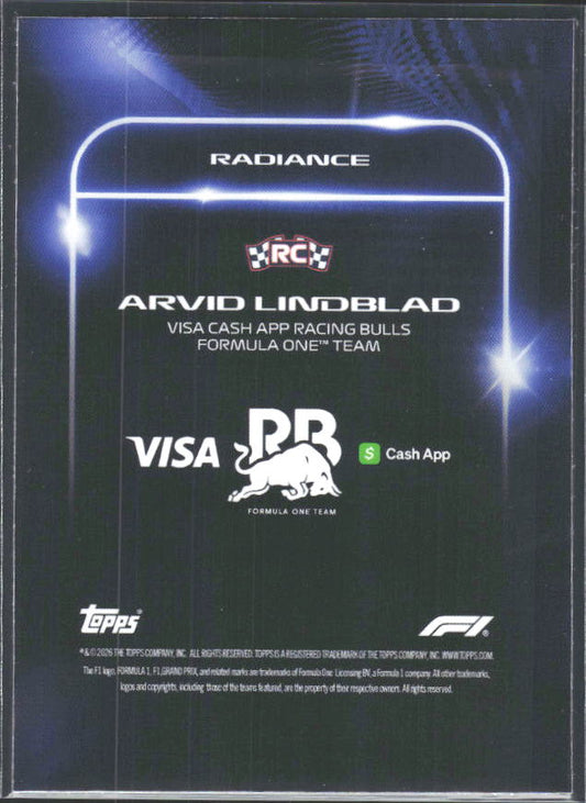 2026 Topps Formula 1 Lights Out Radiance Arvid Lindblad - baksida