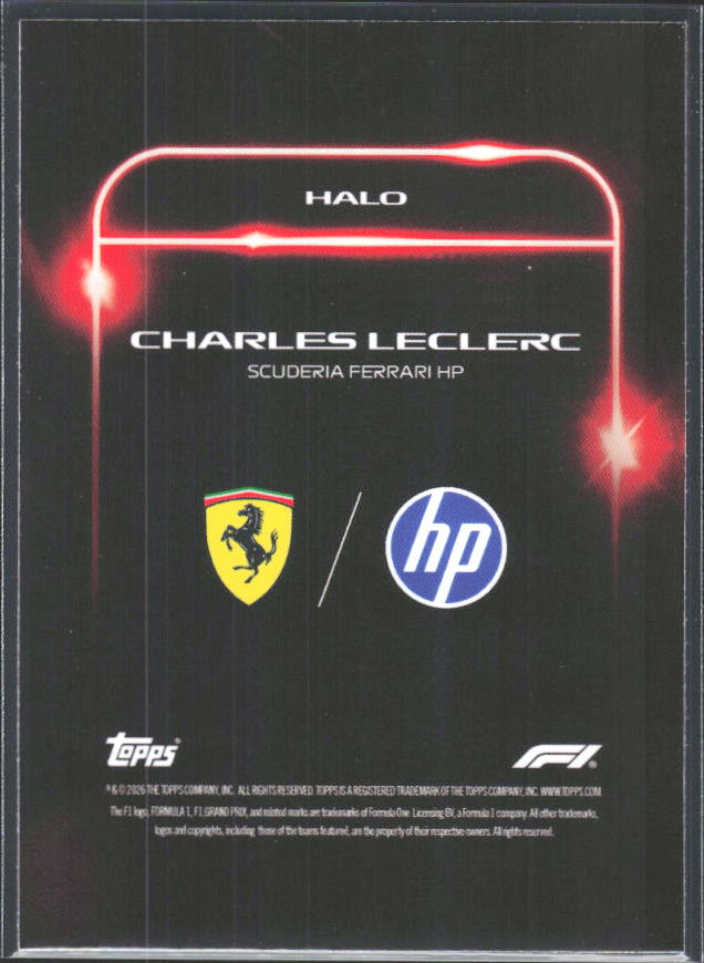 2026 Topps Formula 1 Lights Out Halo Charles Leclerc - baksida