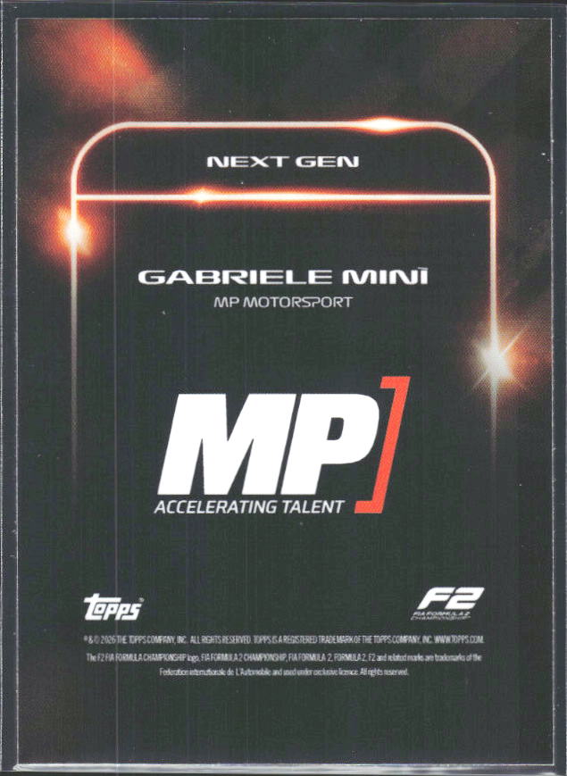 2026 Topps Formula 1 Lights Out Next Gen Gabriele Minì - baksida