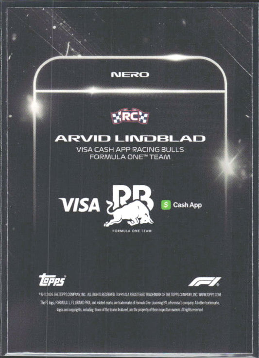2026 Topps Formula 1 Lights Out Nero Arvid Lindblad - baksida