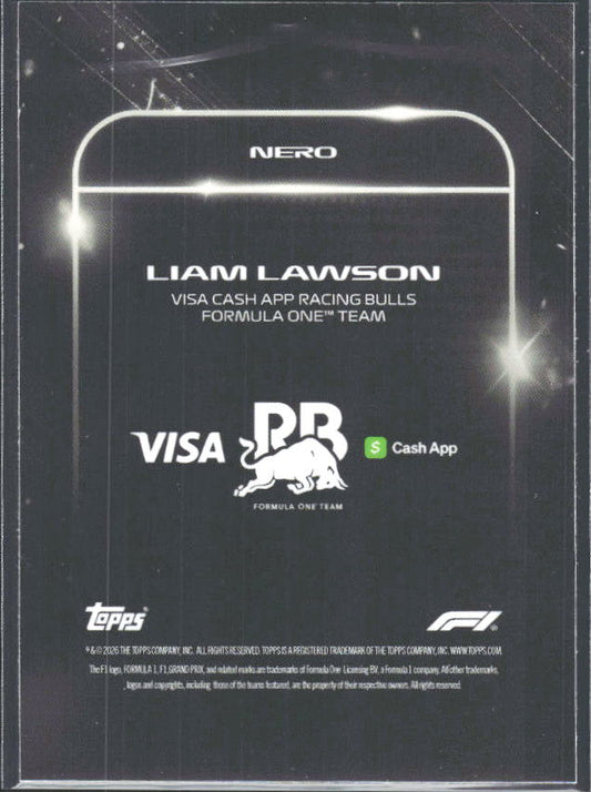 2026 Topps Formula 1 Lights Out Nero Liam Lawson - baksida