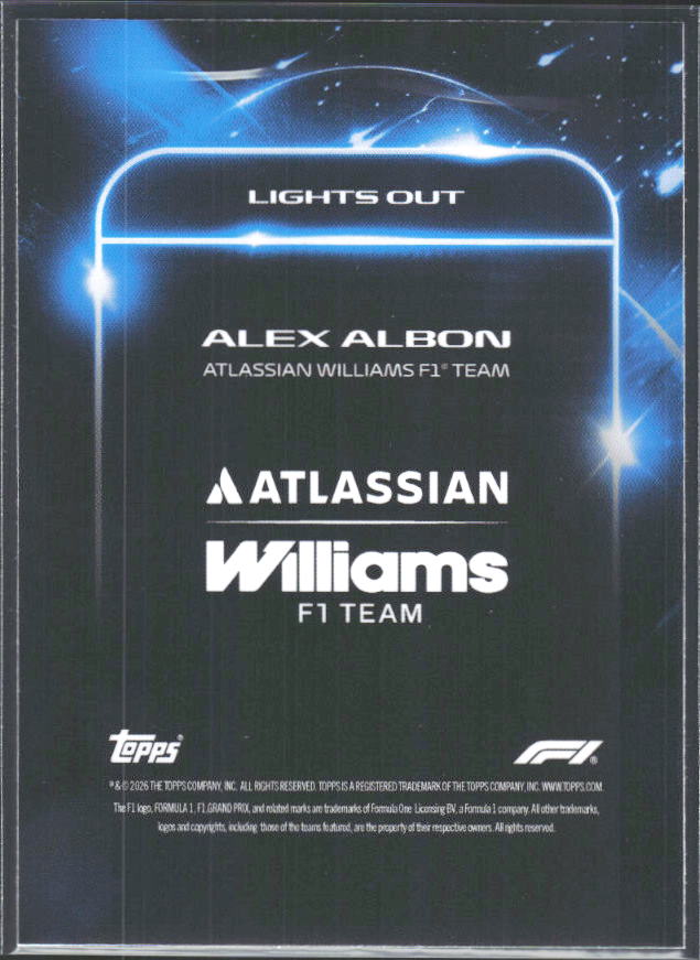 2026 Topps Formula 1 Lights Out Lights Out Alex Albon - baksida