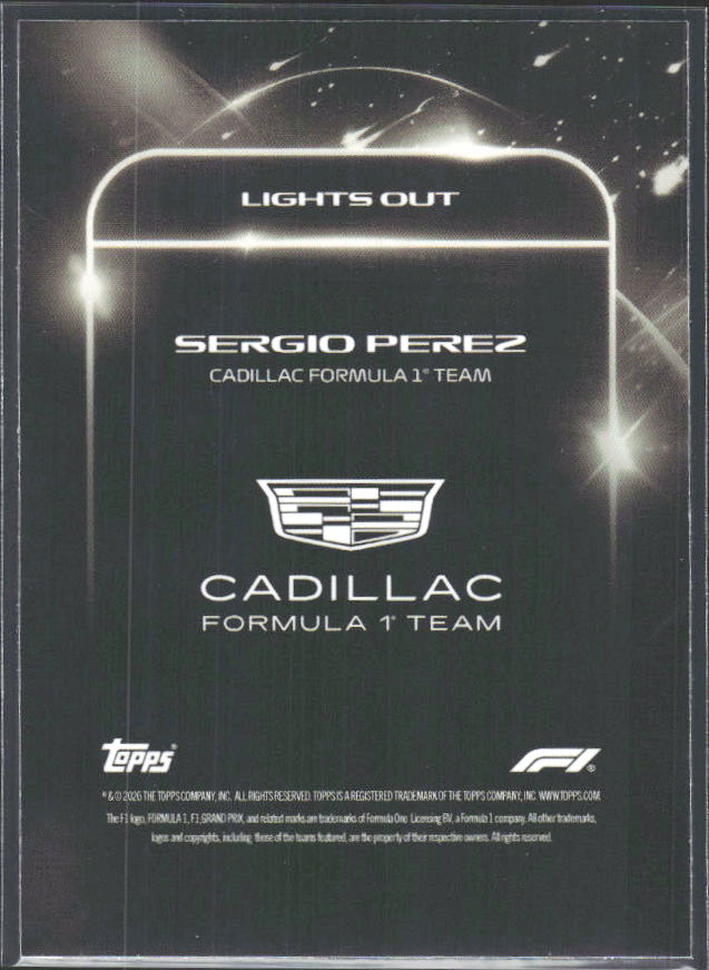 2026 Topps Formula 1 Lights Out Lights Out Sergio Perez - baksida