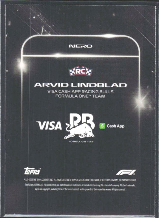 2026 Topps Formula 1 Lights Out Nero Arvid Lindblad - baksida