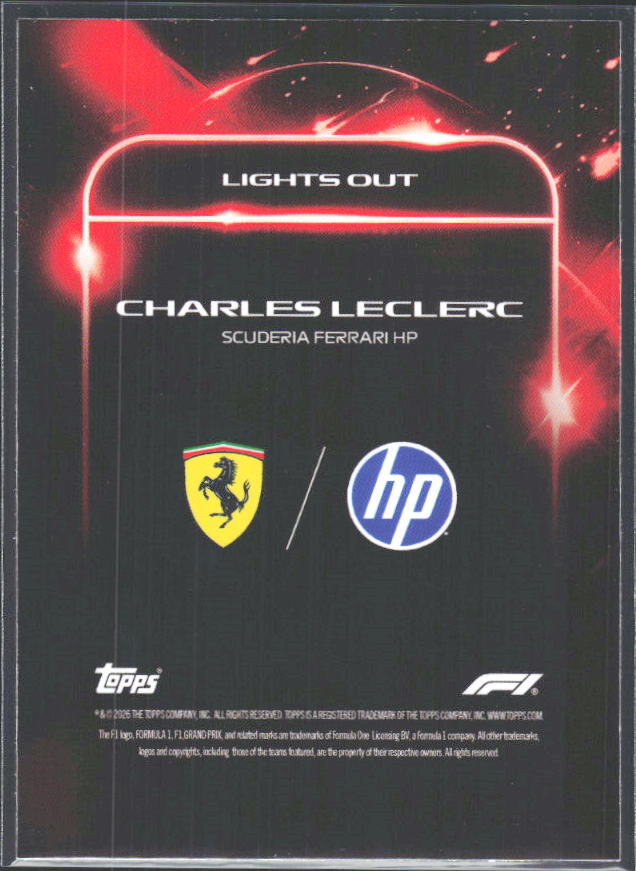 2026 Topps Formula 1 Lights Out Lights Out Charles Leclerc - baksida