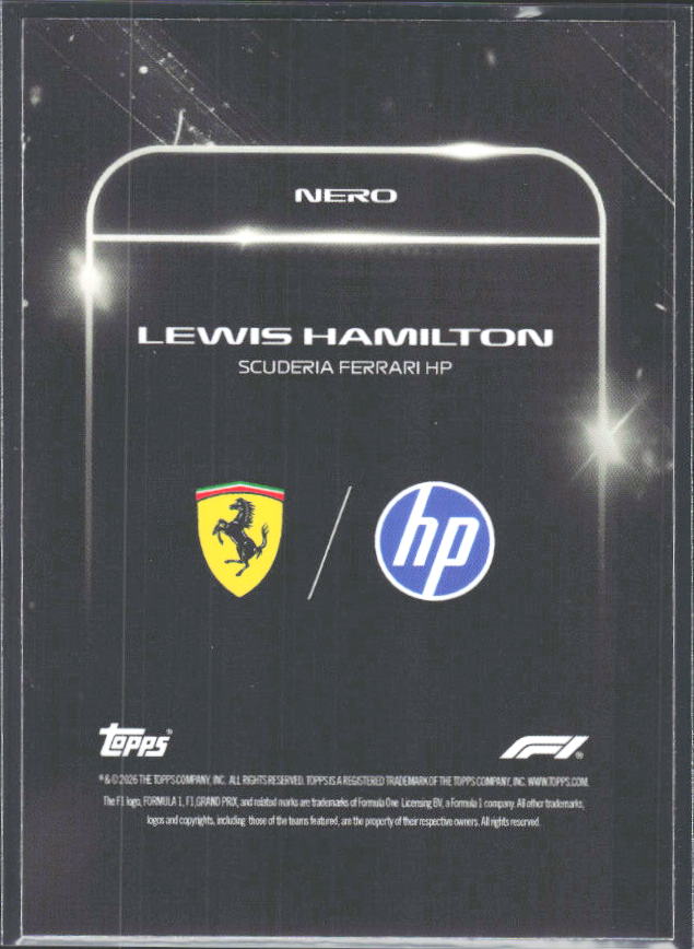 2026 Topps Formula 1 Lights Out Nero Lewis Hamilton - baksida