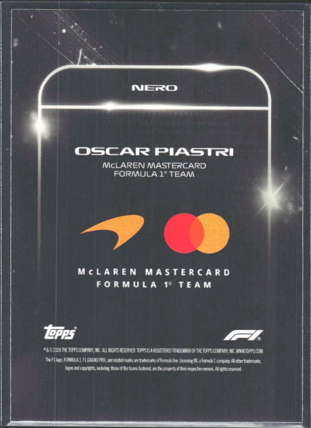 2026 Topps Formula 1 Lights Out Nero Oscar Piastri - baksida
