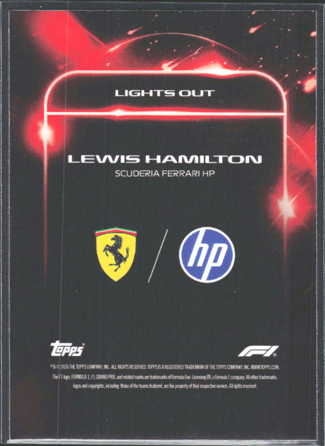 2026 Topps Formula 1 Lights Out Lights Out Lewis Hamilton - baksida