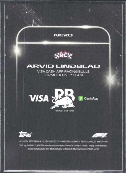 2026 Topps Formula 1 Lights Out Nero Arvid Lindblad - baksida