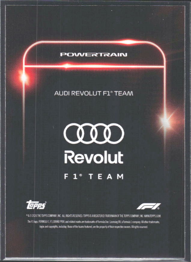 2026 Topps Formula 1 Lights Out Powertrain Mattia Binotto / Nico Hülkenberg / Gabriel Bortoleto - baksida