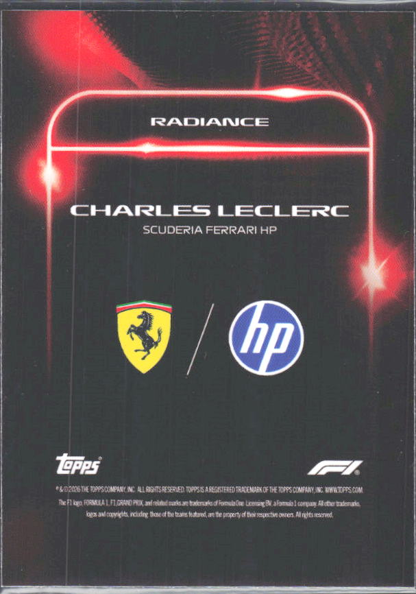 2026 Topps Formula 1 Lights Out Radiance Charles Leclerc - baksida