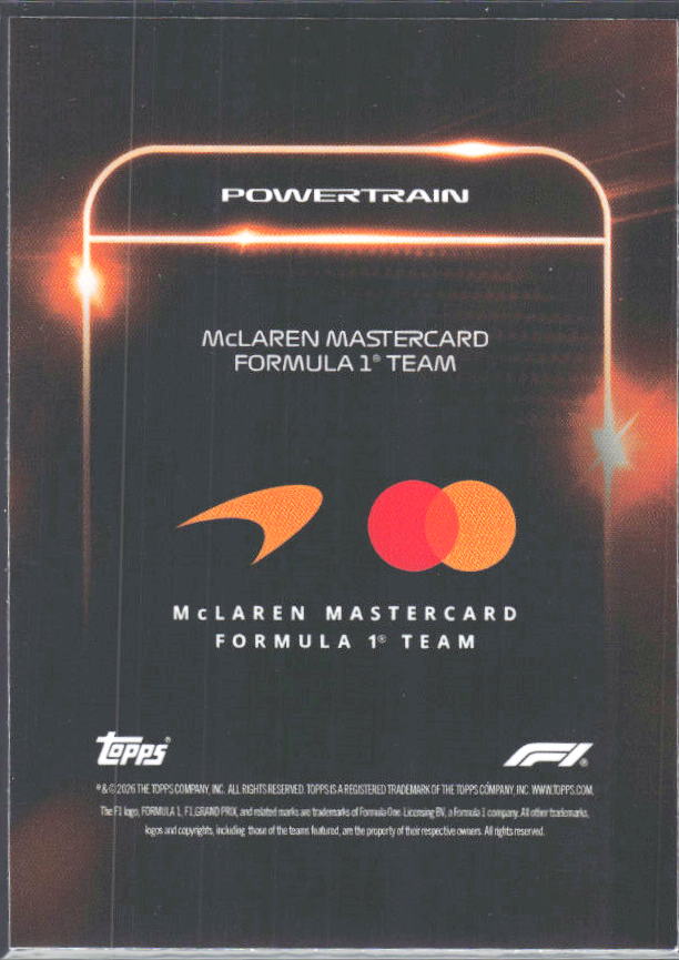 2026 Topps Formula 1 Lights Out Powertrain Andrea Stella / Lando Norris / Oscar Piastri - baksida