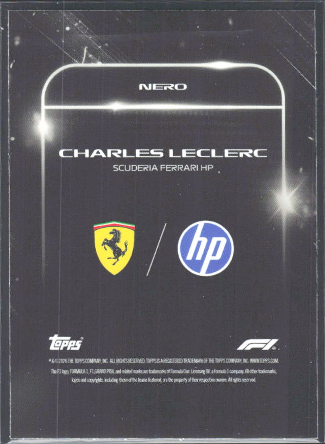 2026 Topps Formula 1 Lights Out Nero Charles Leclerc - baksida