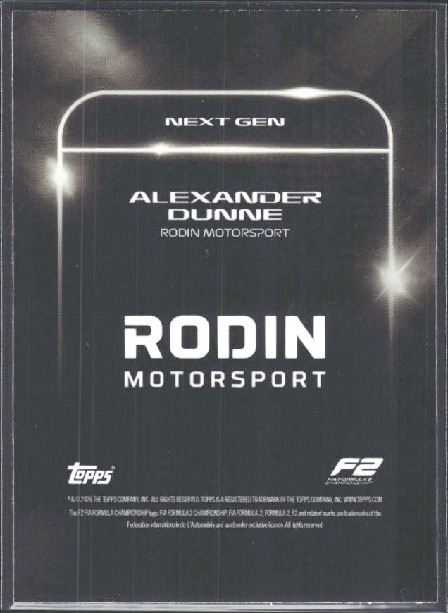 2026 Topps Formula 1 Lights Out Next Gen Alexander Dunne - baksida