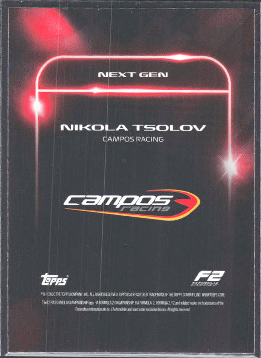 2026 Topps Formula 1 Lights Out Next Gen Nikola Tsolov - baksida