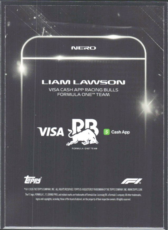 2026 Topps Formula 1 Lights Out Nero Liam Lawson - baksida