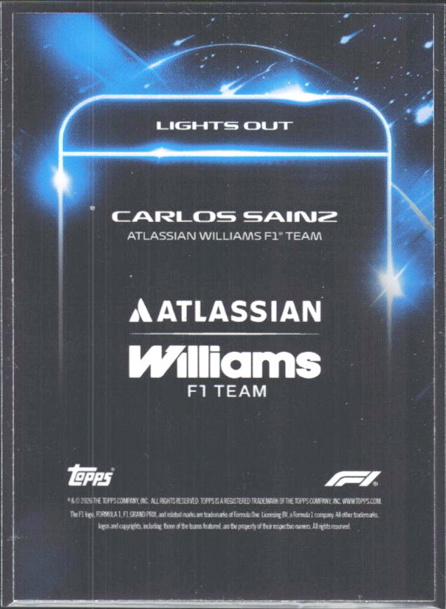 2026 Topps Formula 1 Lights Out Lights Out Carlos Sainz - baksida