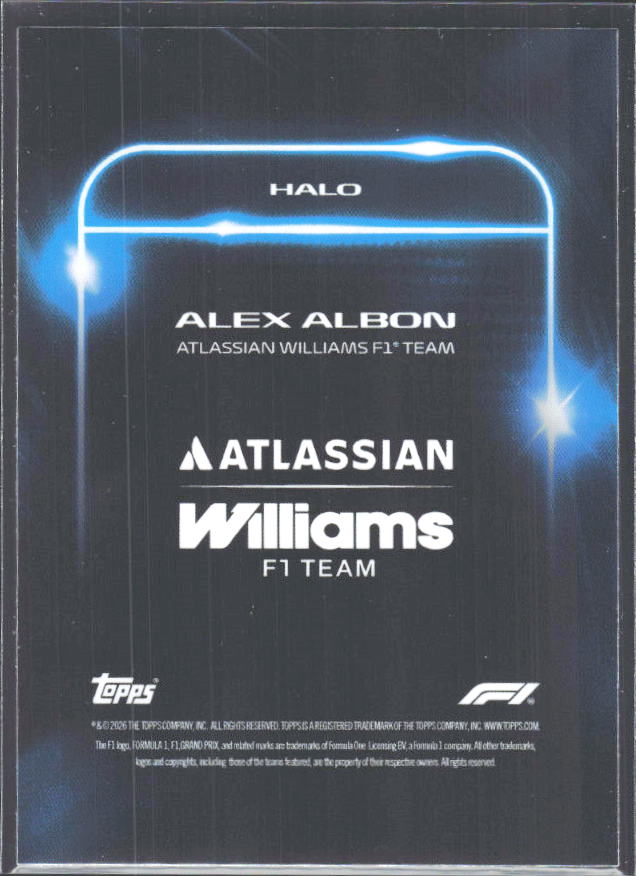 2026 Topps Formula 1 Lights Out Halo Alex Albon - baksida