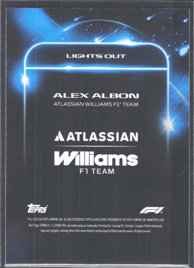2026 Topps Formula 1 Lights Out Lights Out Alex Albon - baksida
