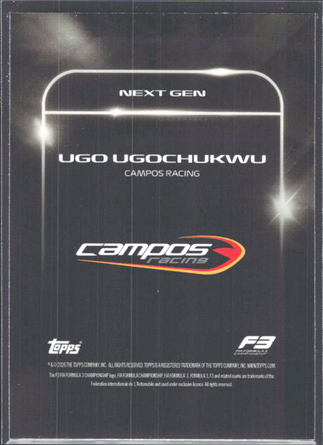 2026 Topps Formula 1 Lights Out Next Gen Ugo Ugochukwu - baksida
