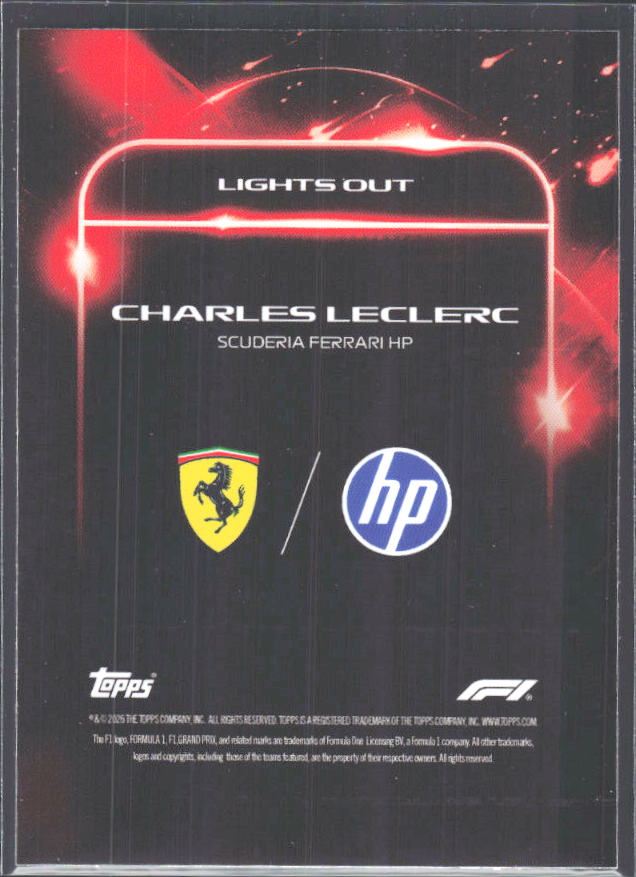 2026 Topps Formula 1 Lights Out Lights Out Charles Leclerc - baksida