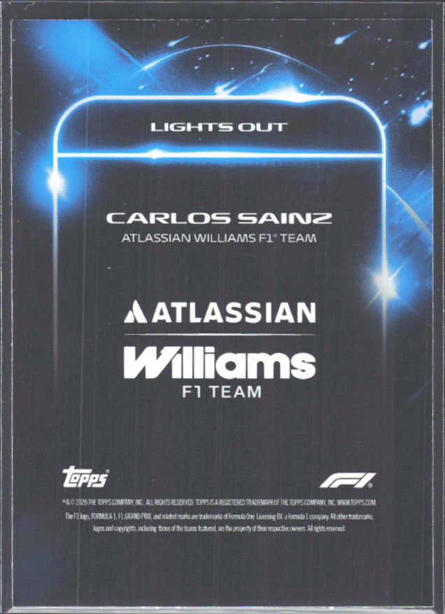 2026 Topps Formula 1 Lights Out Lights Out Carlos Sainz - baksida