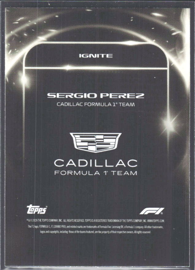 2026 Topps Formula 1 Lights Out Ignite Sergio Perez - baksida