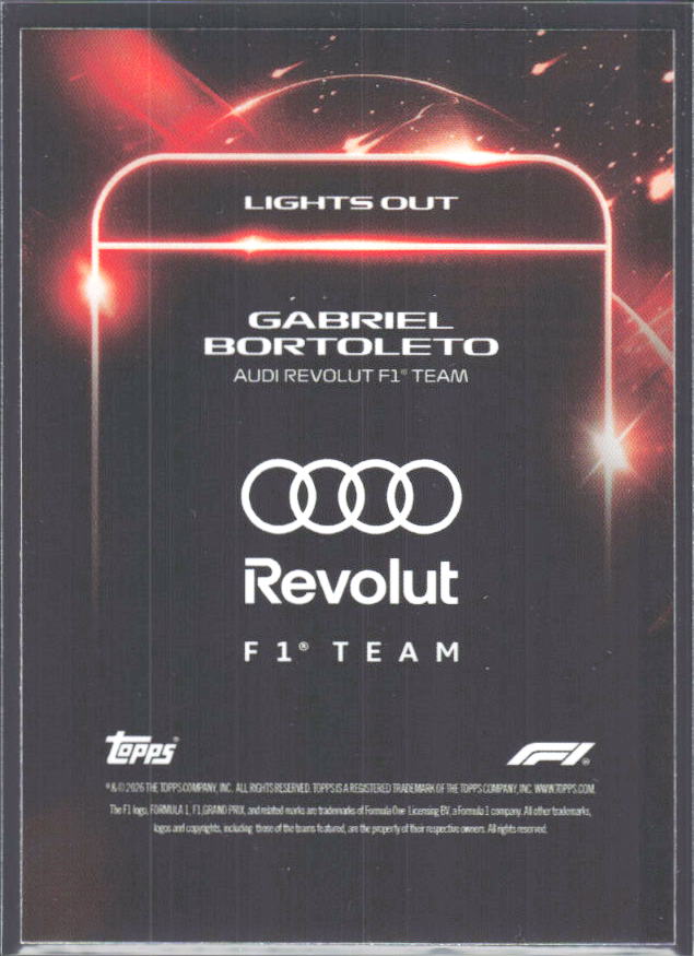 2026 Topps Formula 1 Lights Out Lights Out Gabriel Bortoleto - baksida