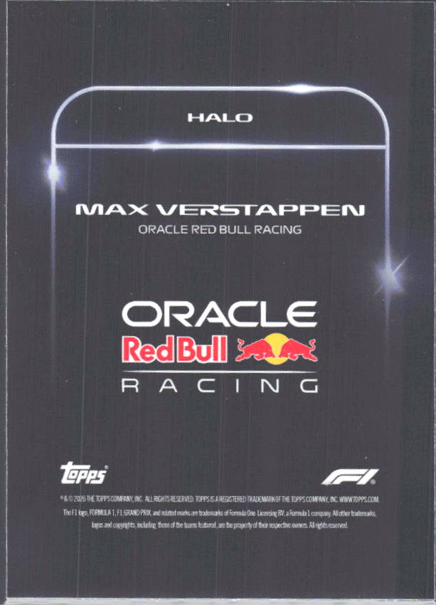 2026 Topps Formula 1 Lights Out Halo Max Verstappen - baksida