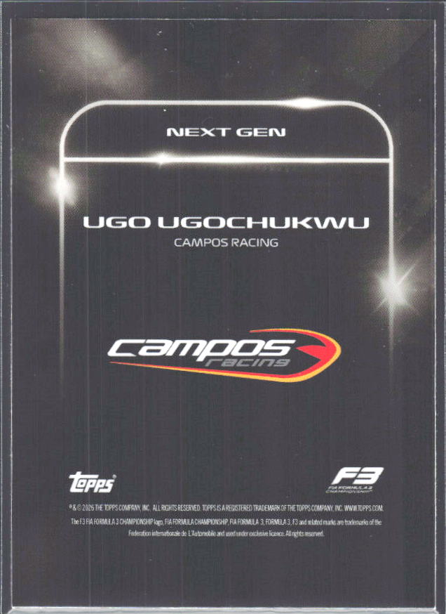 2026 Topps Formula 1 Lights Out Next Gen Ugo Ugochukwu - baksida