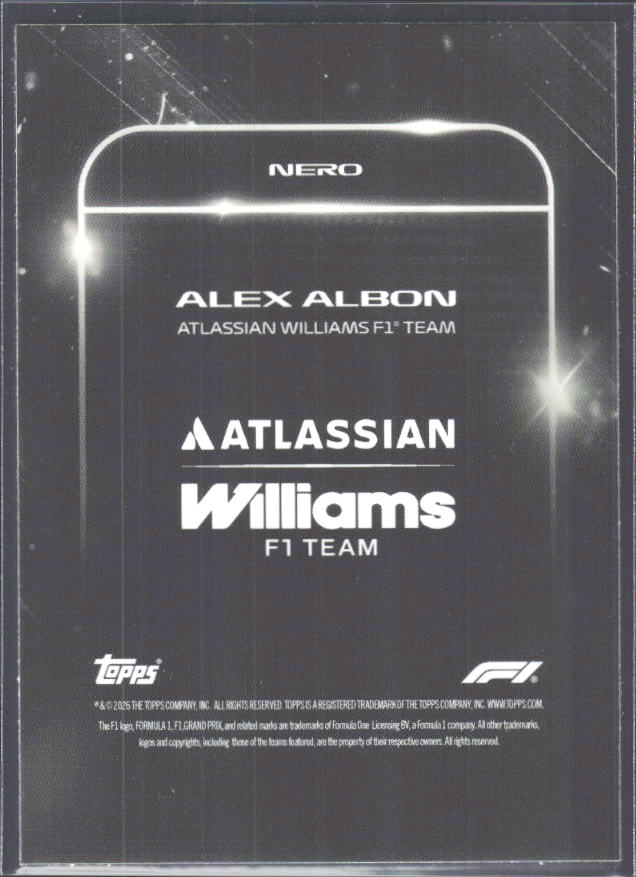 2026 Topps Formula 1 Lights Out Nero Alex Albon - baksida