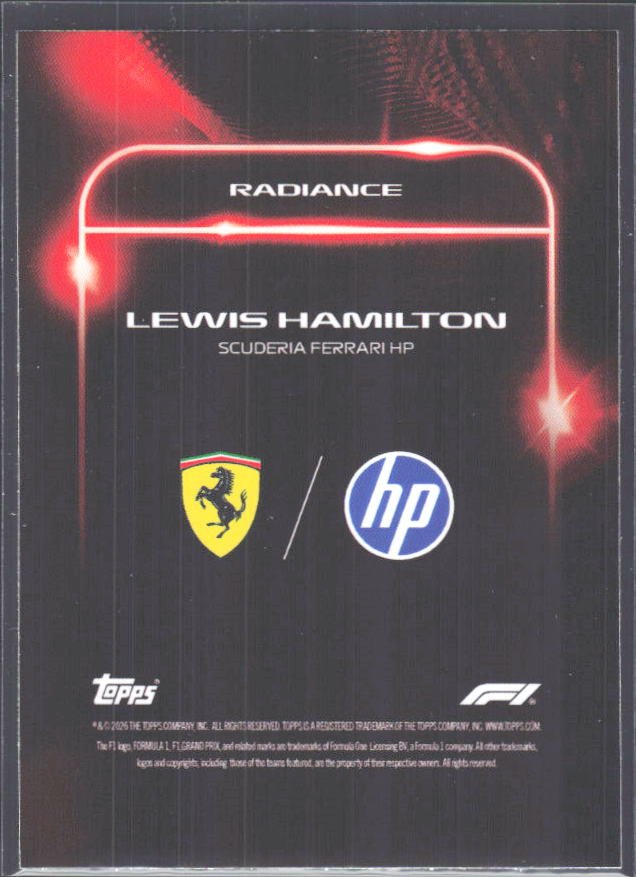 2026 Topps Formula 1 Lights Out Radiance Lewis Hamilton - baksida