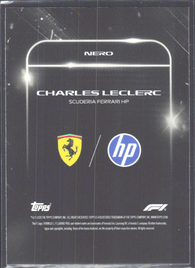 2026 Topps Formula 1 Lights Out Nero Charles Leclerc - baksida