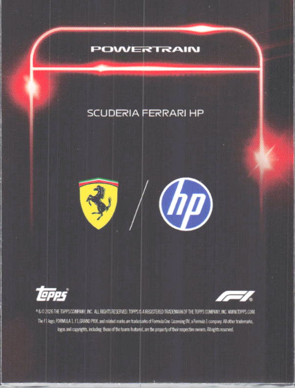 2026 Topps Formula 1 Lights Out Powertrain Frederic Vasseur / Charles Leclerc / Lewis Hamilton - baksida