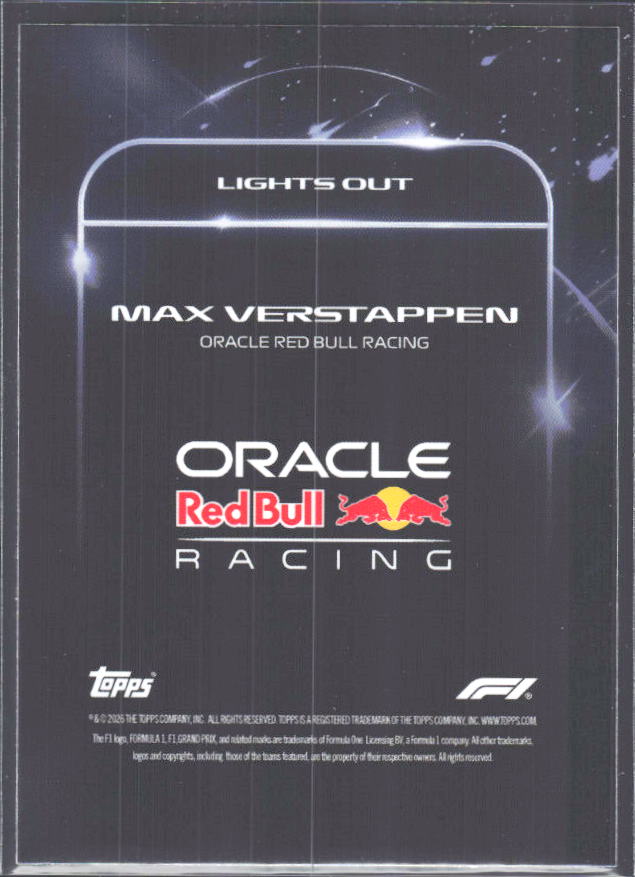 2026 Topps Formula 1 Lights Out Lights Out Max Verstappen - baksida