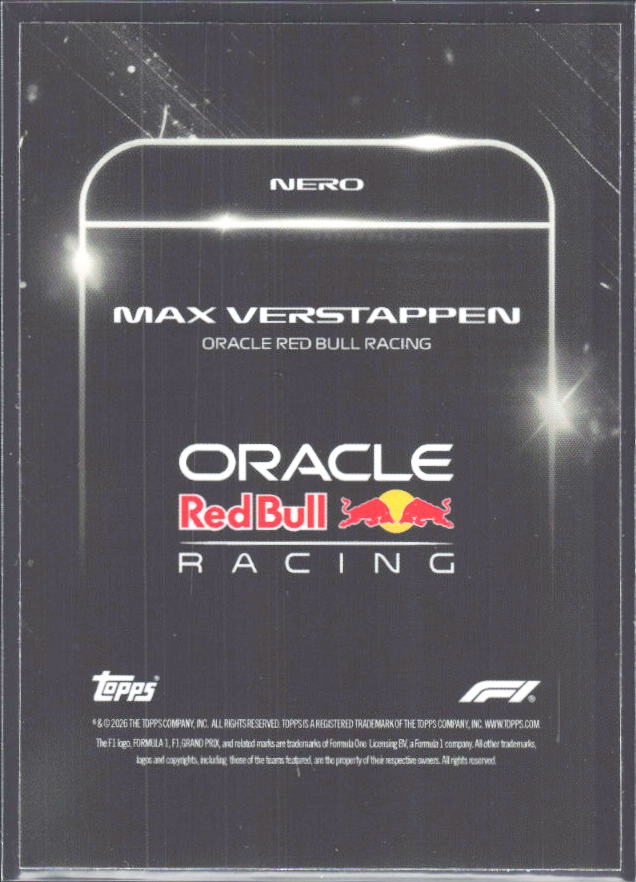 2026 Topps Formula 1 Lights Out Nero Max Verstappen - baksida