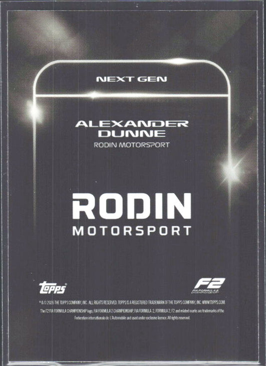 2026 Topps Formula 1 Lights Out Next Gen Alexander Dunne - baksida