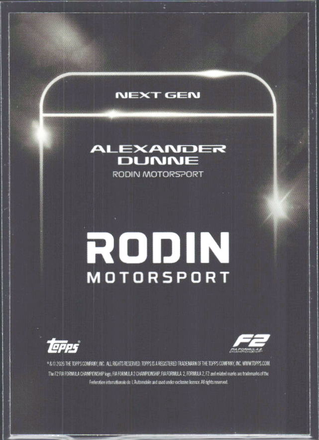 2026 Topps Formula 1 Lights Out Next Gen Alexander Dunne - baksida