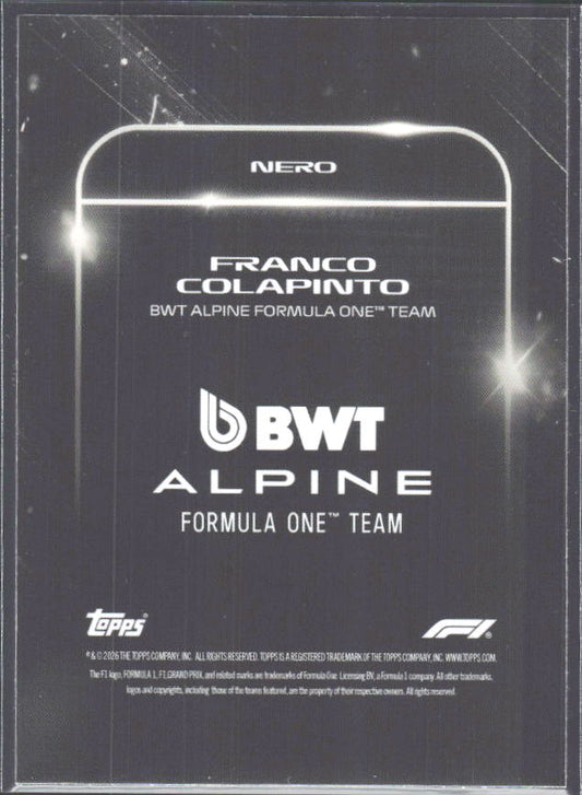 2026 Topps Formula 1 Lights Out Nero Franco Colapinto - baksida
