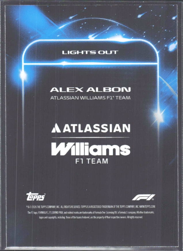 2026 Topps Formula 1 Lights Out Lights Out Alex Albon - baksida