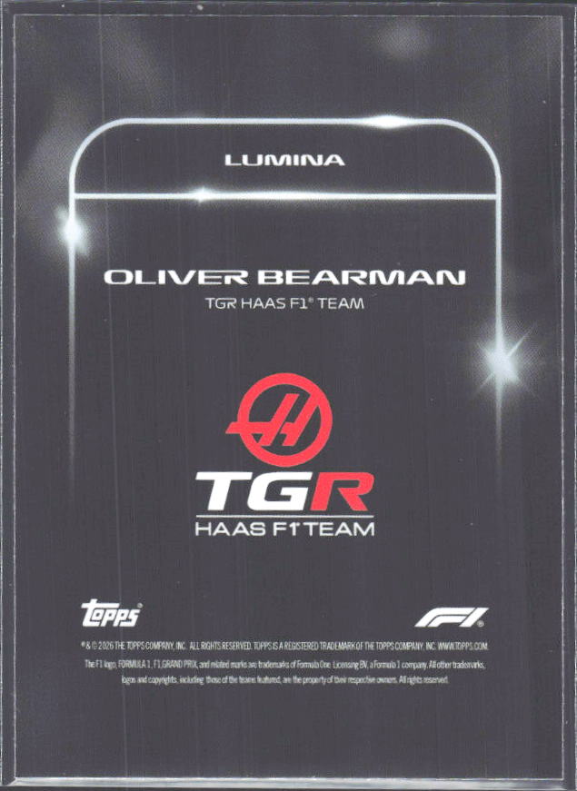 2026 Topps Formula 1 Lights Out Lumina Oliver Bearman - baksida
