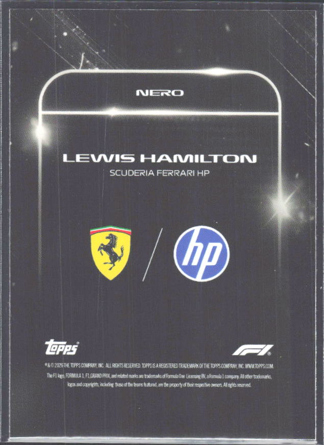 2026 Topps Formula 1 Lights Out Nero Lewis Hamilton - baksida