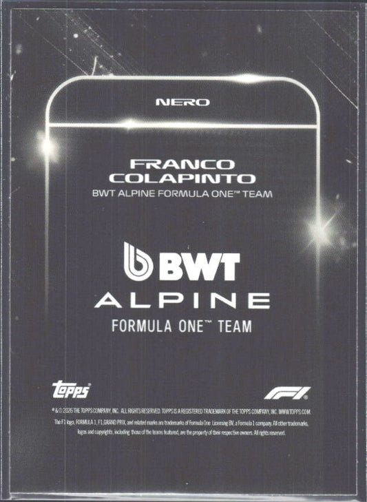 2026 Topps Formula 1 Lights Out Nero Franco Colapinto - baksida