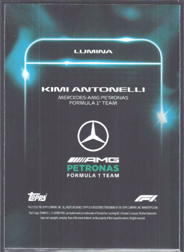 2026 Topps Formula 1 Lights Out Lumina Kimi Antonelli - baksida