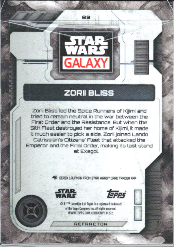 2026 Topps Star Wars Chrome Galaxy #83 Zorii Bliss Refractor - baksida